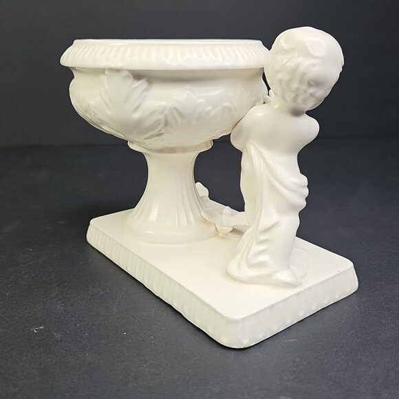 Vintage Japanese Cherub Cupid Doves Romantic 5” Ivory Ceramic Vase/Planter Japan - Picture 5 of 15